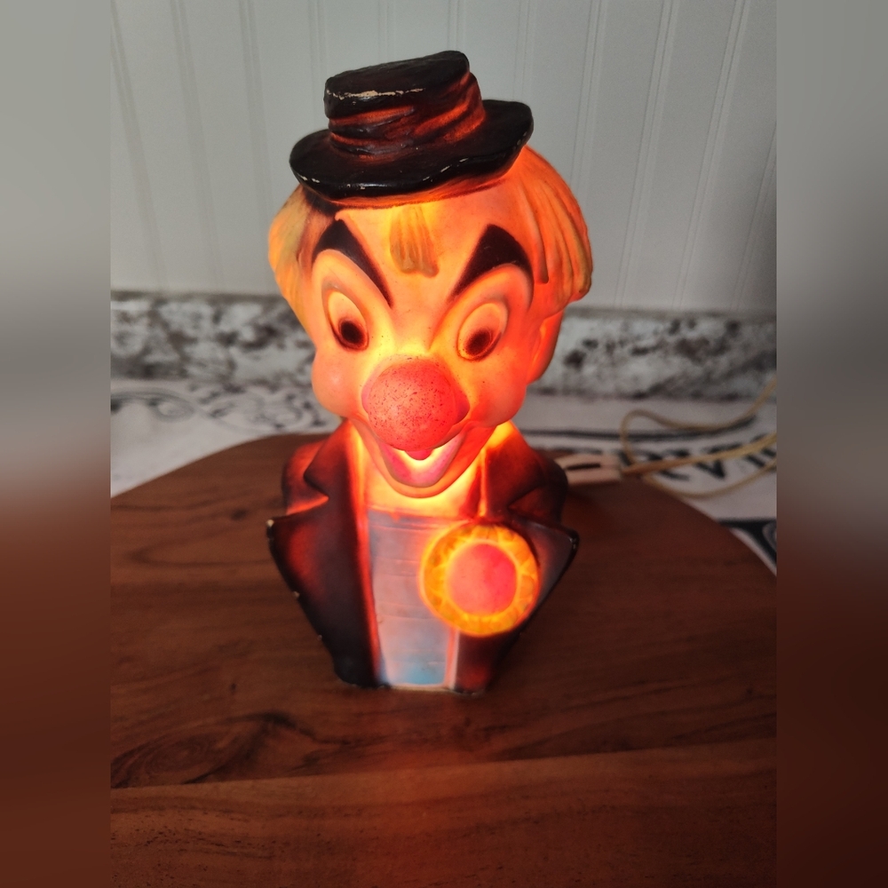 Vintage Plastic Lighted Clown Head Bust Night Light Tested Works - Picture 6 of 8